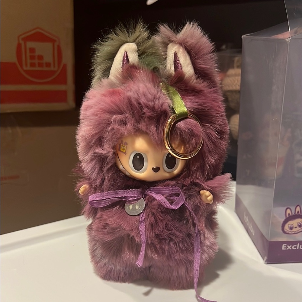 Plush Keychain with Purple Fur